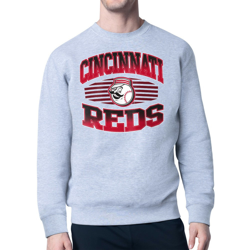 Cincinnati Reds Starter Team Grit Graphic Fleece Pullover Sweatshirt - Heather Gray - MLB Discount