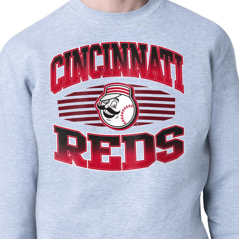 Cincinnati Reds Starter Team Grit Graphic Fleece Pullover Sweatshirt - Heather Gray - MLB Discount