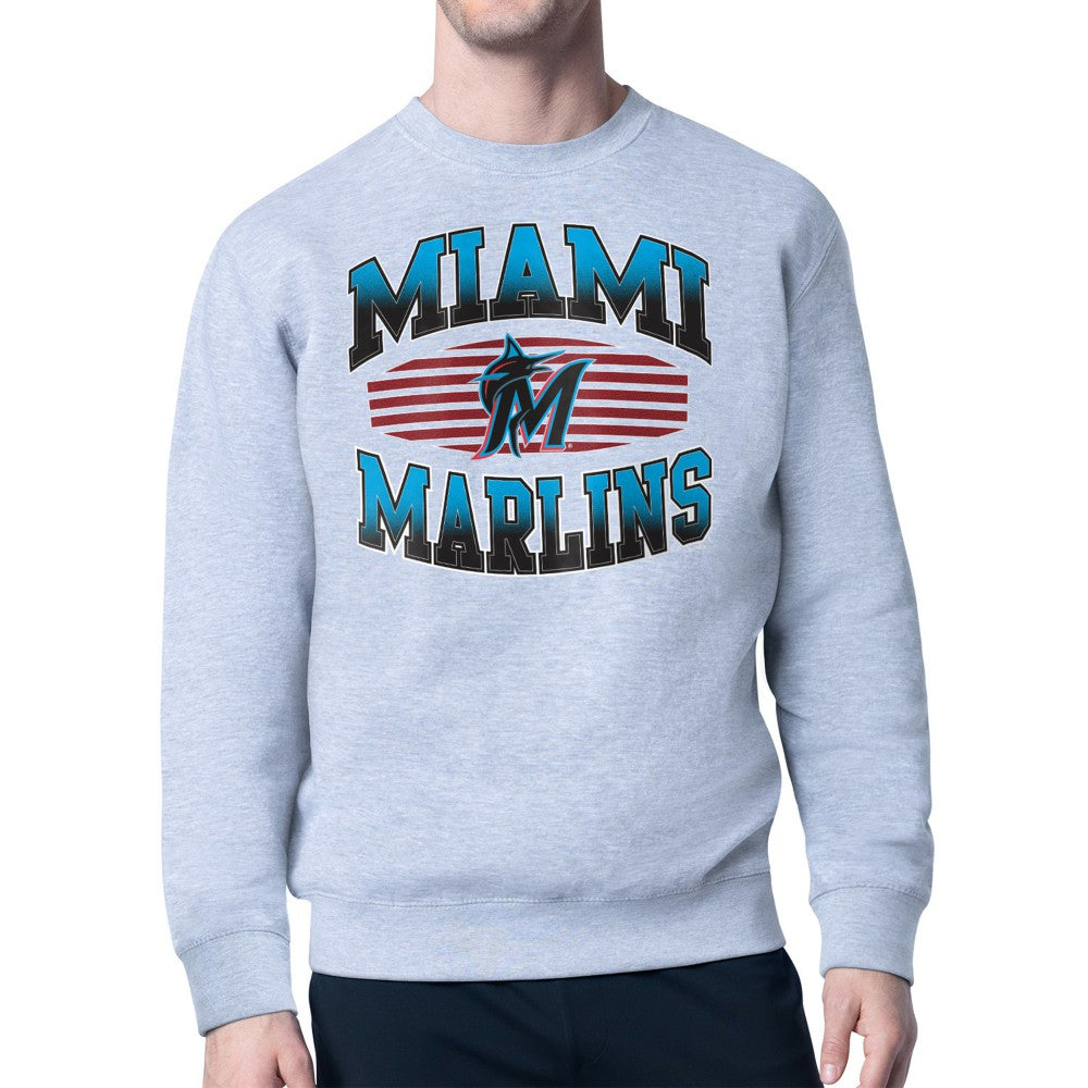 Miami Marlins Starter Team Grit Graphic Fleece Pullover Sweatshirt - Heather Gray - MLB Lifestyle