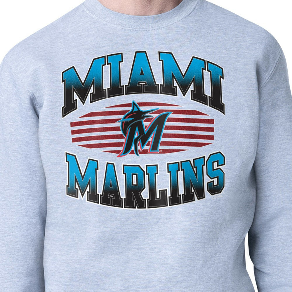 Miami Marlins Starter Team Grit Graphic Fleece Pullover Sweatshirt - Heather Gray - MLB Lifestyle