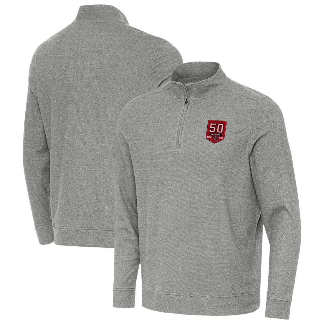 Tampa Bay Buccaneers Antigua 50th Season Subtle Quarter-Zip Sweatshirt Heather Black