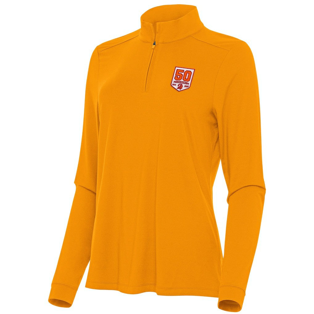 Tampa Bay Buccaneers Antigua Women's 50th Season Intent Quarter-Zip Sweatshirt Orange