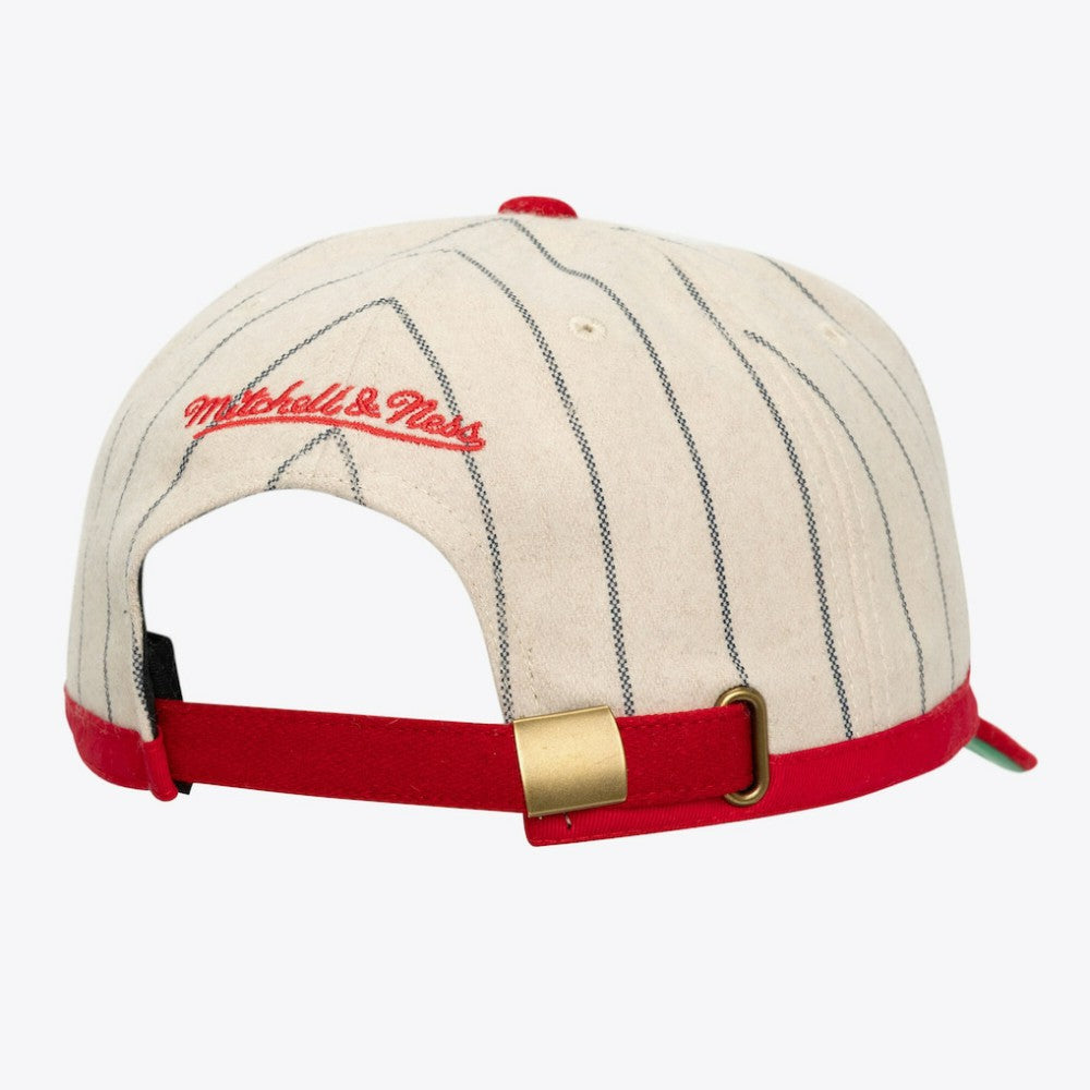 Cincinnati Reds Mitchell & Ness Unisex Vintage Ground Melton Wool Pinstripe Adjustable Hat - Cream - Mitchell & Ness Discount