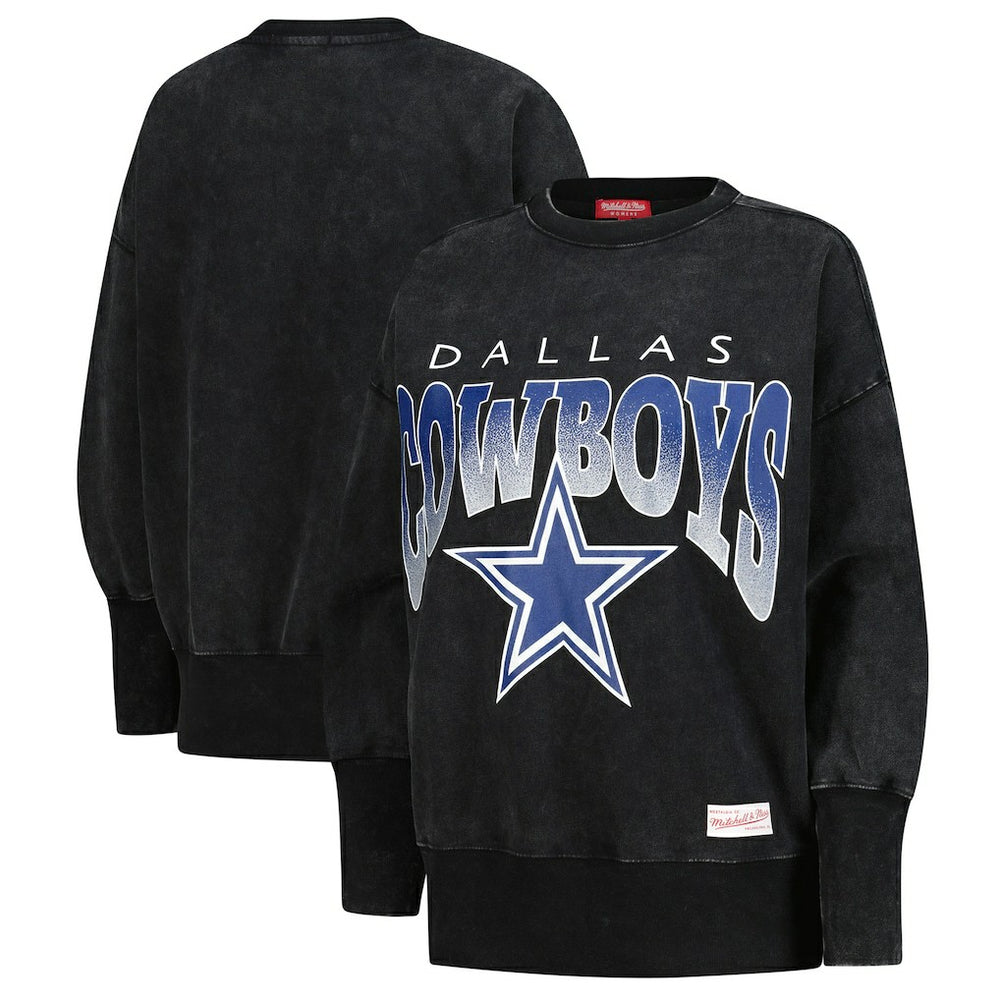 Mitchell & Ness Dallas Cowboys Women's Delineate Mineral Wash Crewneck Sweatshirt Black