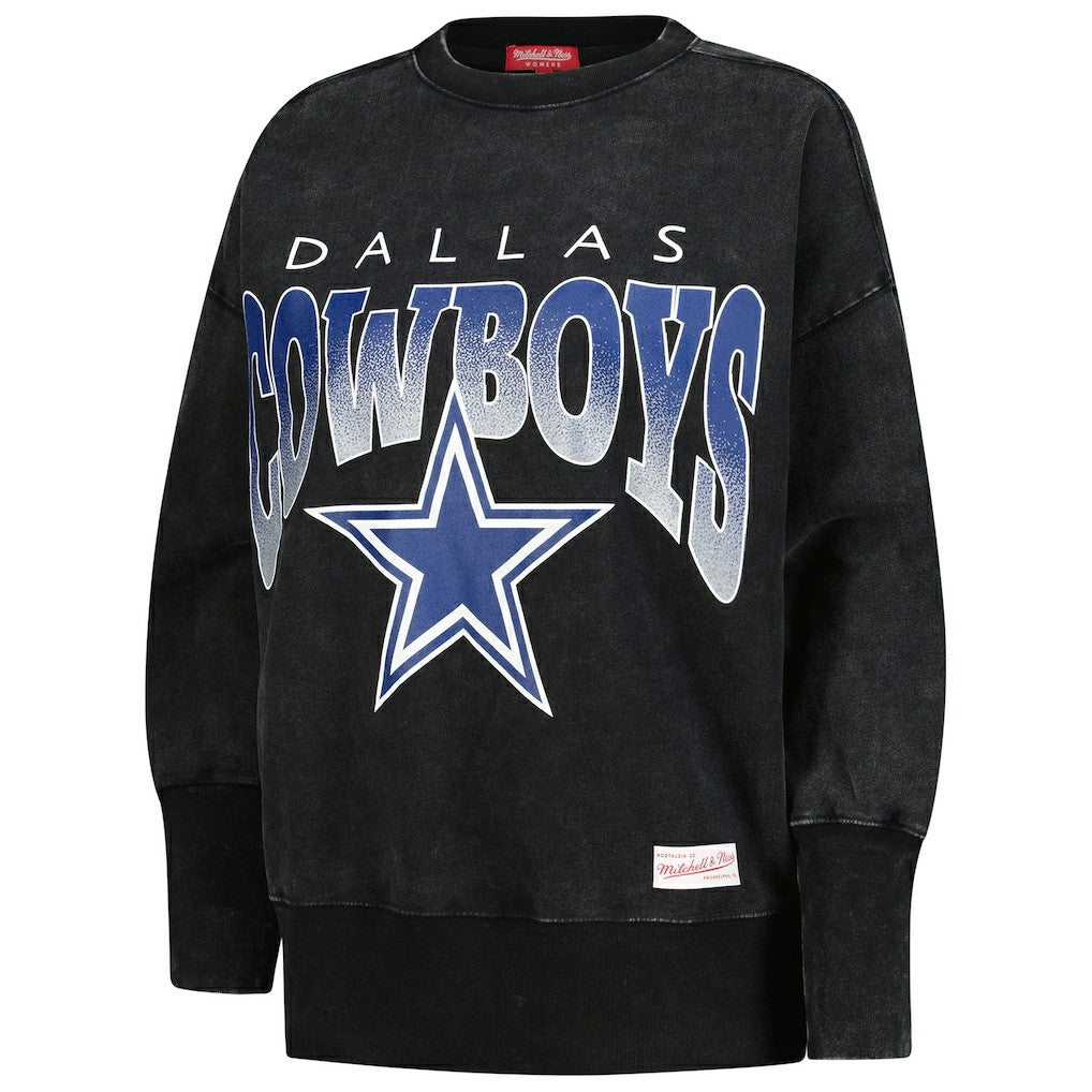 Mitchell & Ness Dallas Cowboys Women's Delineate Mineral Wash Crewneck Sweatshirt Black