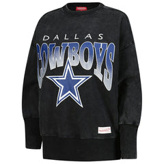 Mitchell & Ness Dallas Cowboys Women's Delineate Mineral Wash Crewneck Sweatshirt Black