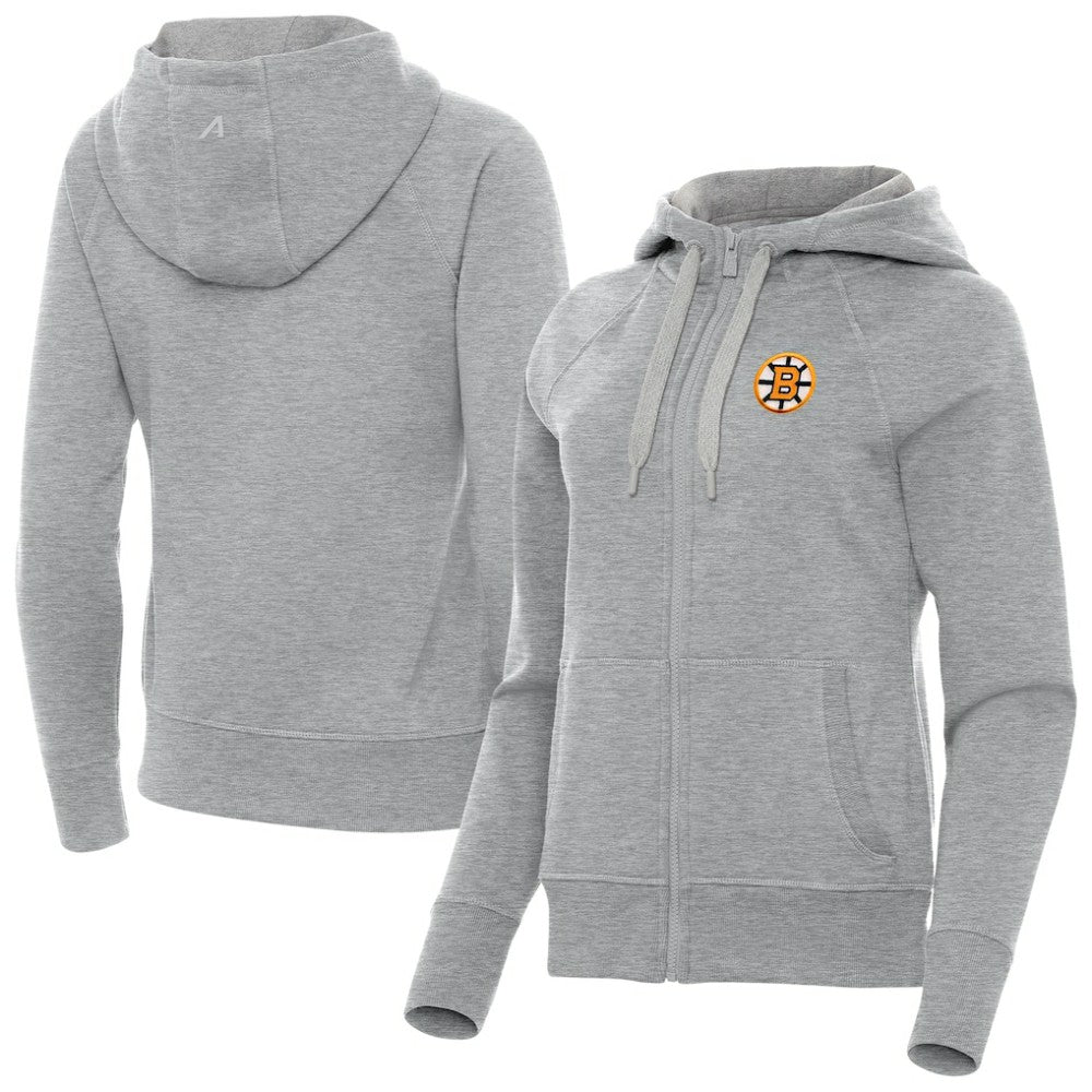 Boston Bruins Antigua Women's Victory Full-Zip Hoodie - Heather Gray - NHL 203361796