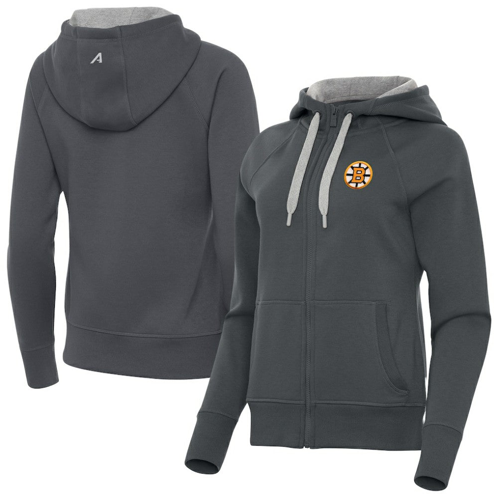 Boston Bruins Antigua Women's Victory Full-Zip Hoodie - Charcoal - NHL 203361798