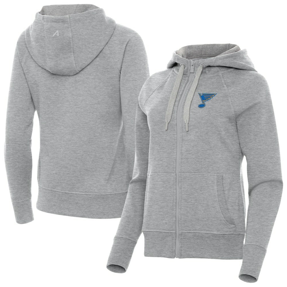 St. Louis Blues Antigua Women's Victory Full-Zip Hoodie - Heather Gray - NHL 203361801
