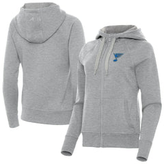 St. Louis Blues Antigua Women's Victory Full-Zip Hoodie - Heather Gray - NHL 203361801