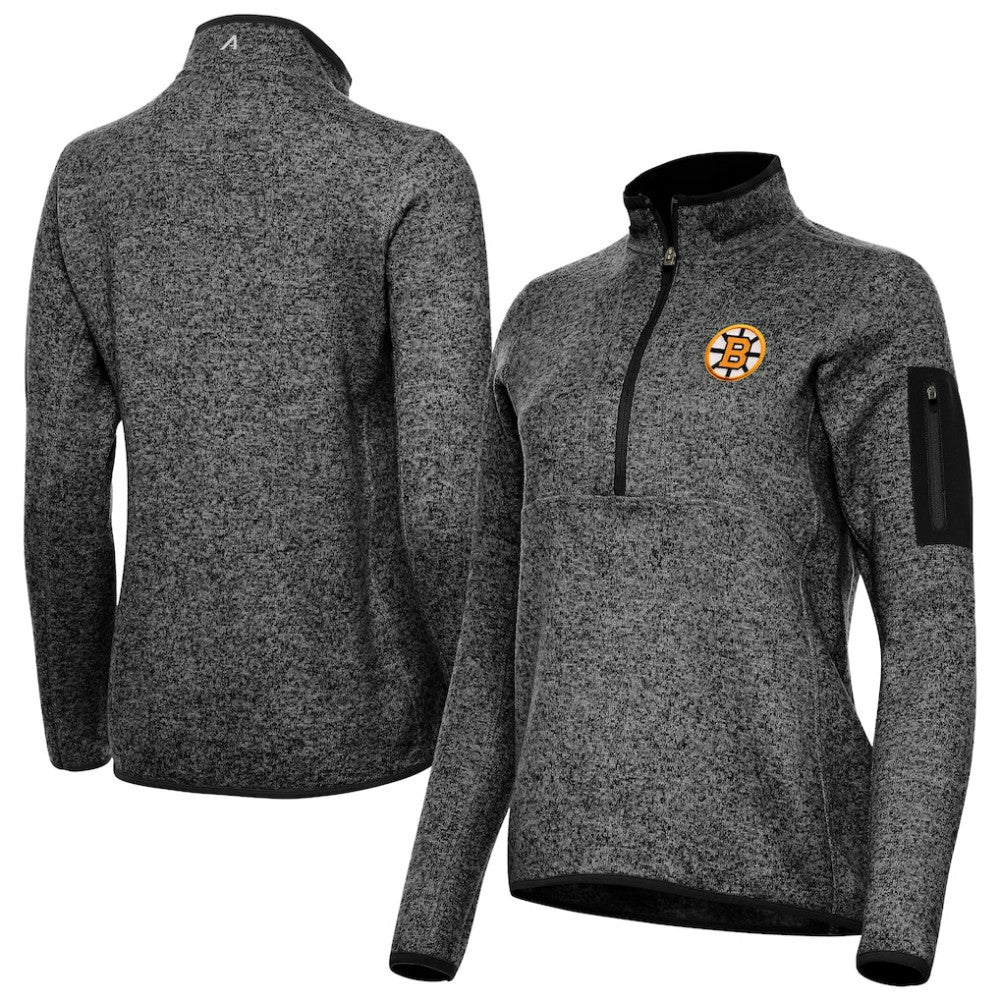 Boston Bruins Antigua Women's Fortune Half-Zip Pullover - Heather Black - NHL 203361805
