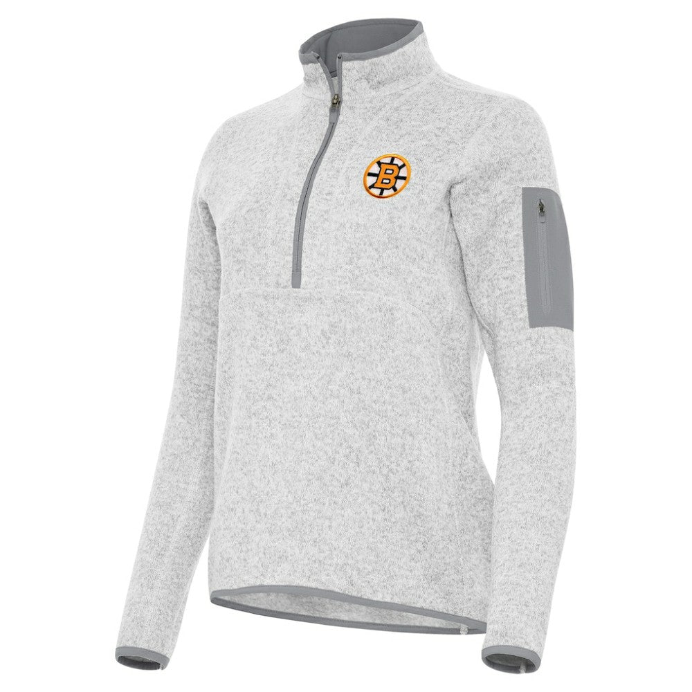 Boston Bruins Antigua Women's Fortune Half-Zip Pullover - Heather Gray - NHL 203361807