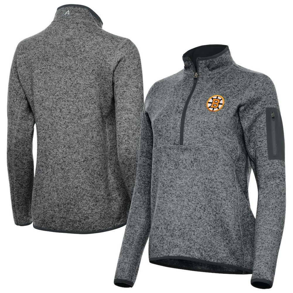 Boston Bruins Antigua Women's Fortune Half-Zip Pullover - Heather Black - NHL 203361808