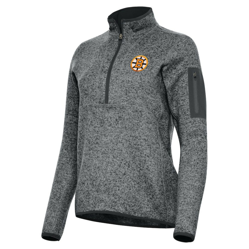Boston Bruins Antigua Women's Fortune Half-Zip Pullover - Heather Black - NHL 203361808