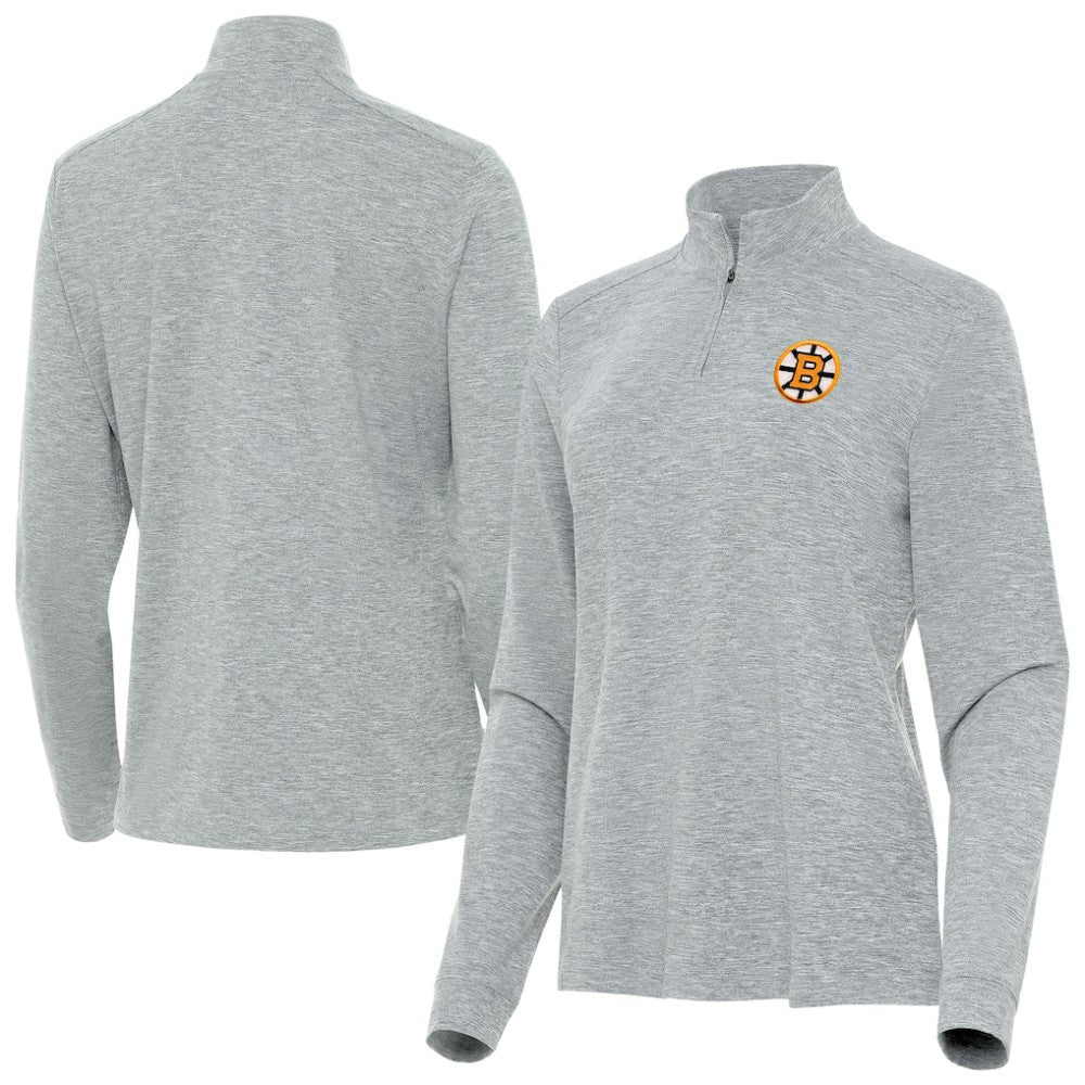 Boston Bruins Antigua Mentor Long Sleeve Quarter-Zip Mock Polo - Heather Gray - NHL 203361920