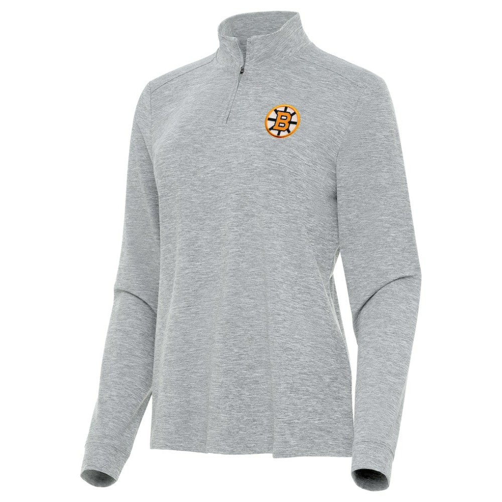 Boston Bruins Antigua Mentor Long Sleeve Quarter-Zip Mock Polo - Heather Gray - NHL 203361920
