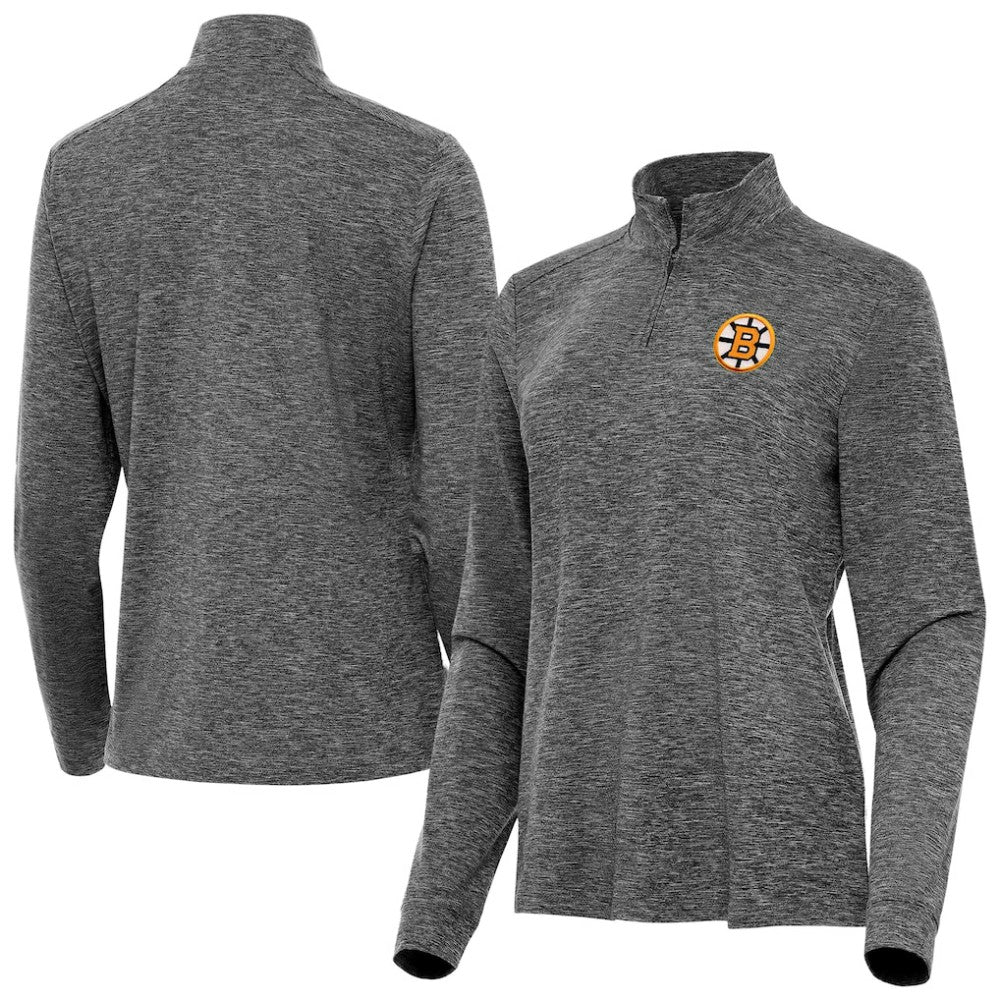 Boston Bruins Antigua Mentor Long Sleeve Quarter-Zip Mock Polo - Heather Black - NHL 203361923
