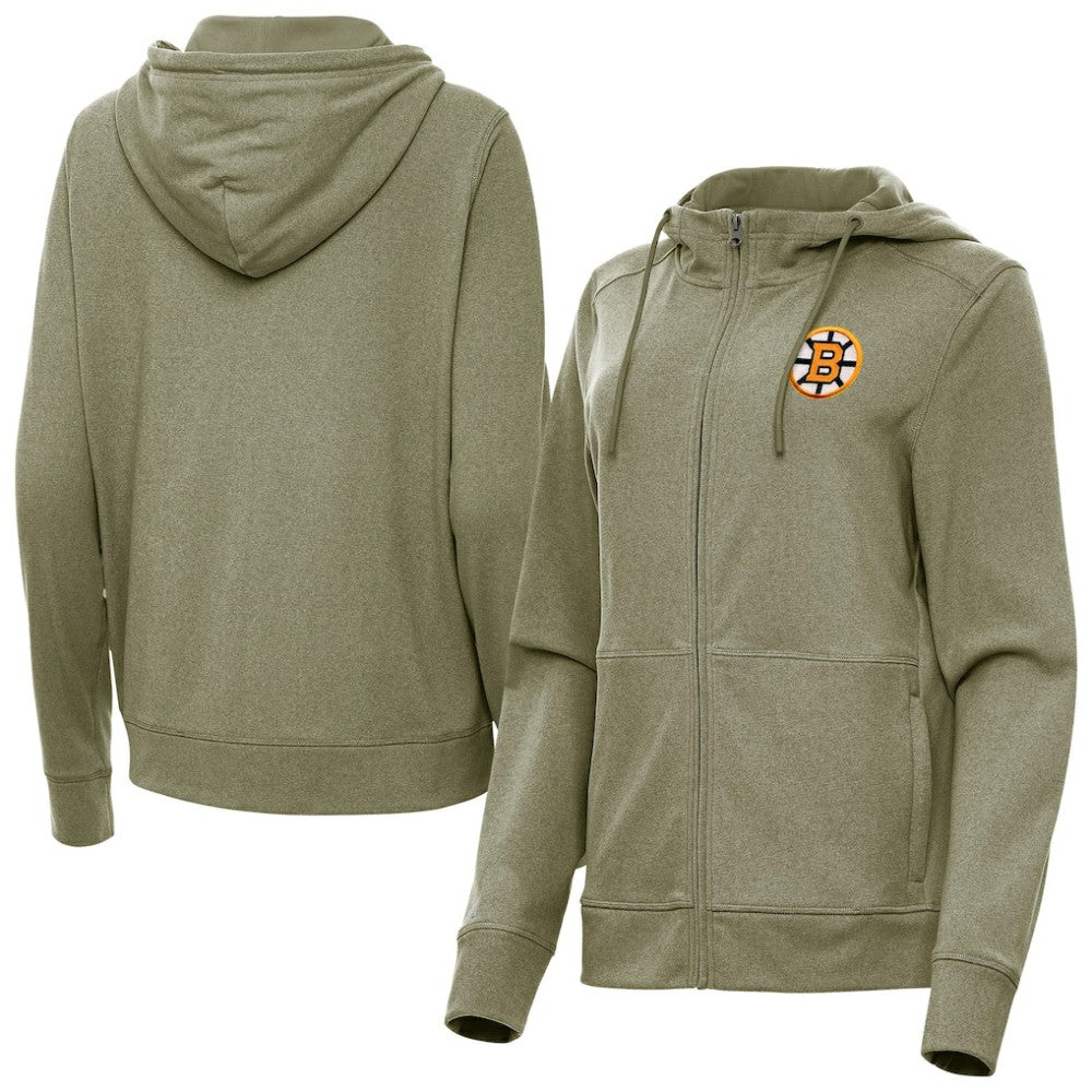 Boston Bruins Antigua Women's Seeker Full-Zip Hoodie - Olive - NHL 203361936