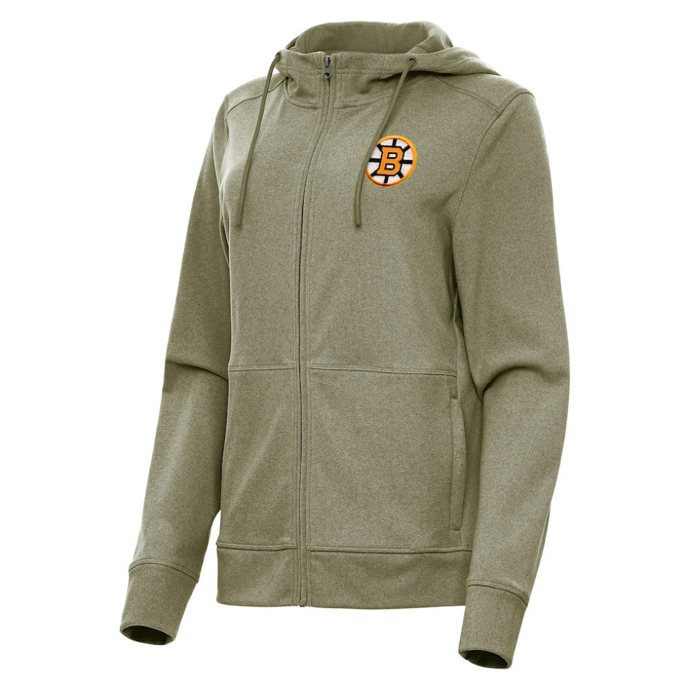 Boston Bruins Antigua Women's Seeker Full-Zip Hoodie - Olive - NHL 203361936
