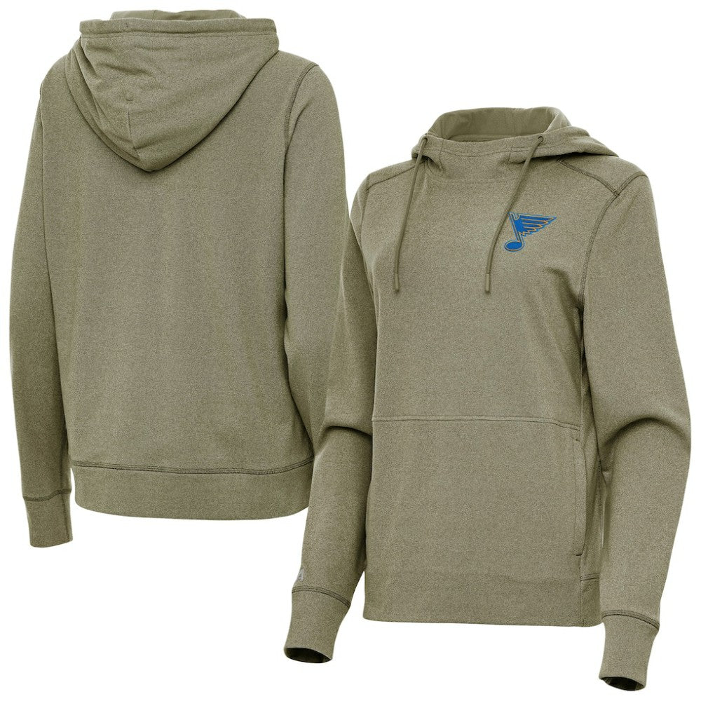 St. Louis Blues Antigua Women's Justice Pullover Hoodie - Olive - NHL 203361940