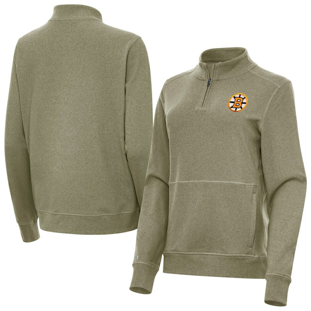 Boston Bruins Antigua Women's Crush Quarter-Zip Pullover - Olive - NHL 203361946