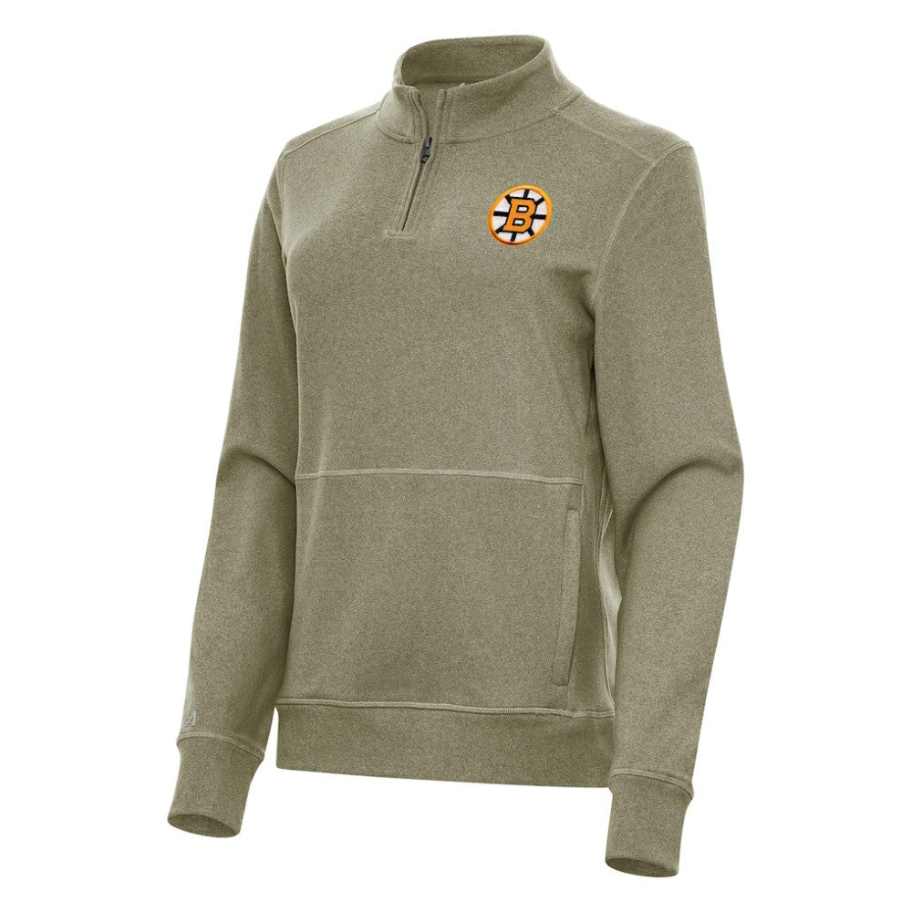 Boston Bruins Antigua Women's Crush Quarter-Zip Pullover - Olive - NHL 203361946