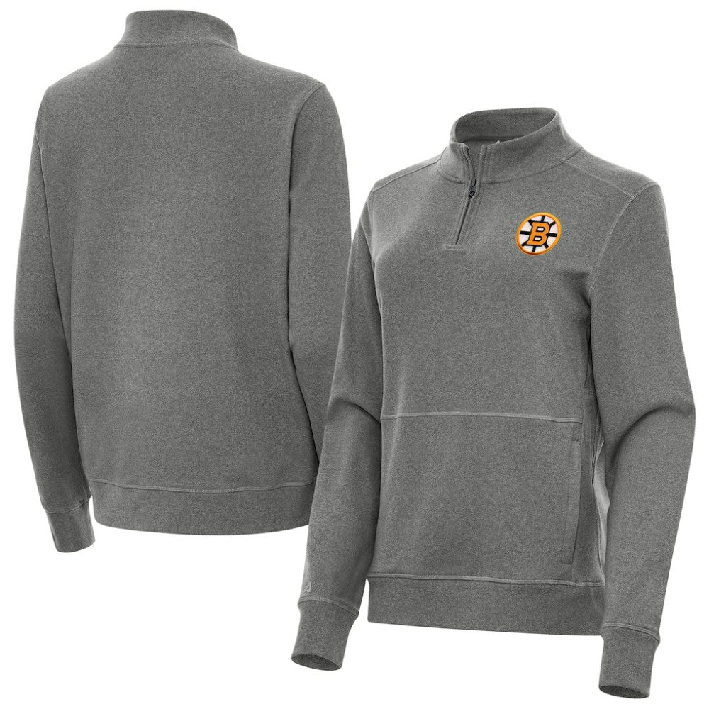 Boston Bruins Antigua Women's Crush Quarter-Zip Pullover - Heather Black - NHL 203361948