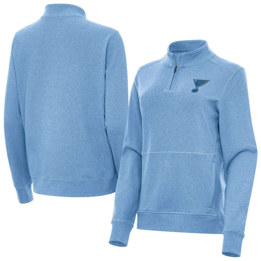 St. Louis Blues Antigua Women's Crush Quarter-Zip Pullover - Heather Blue - NHL 203361950