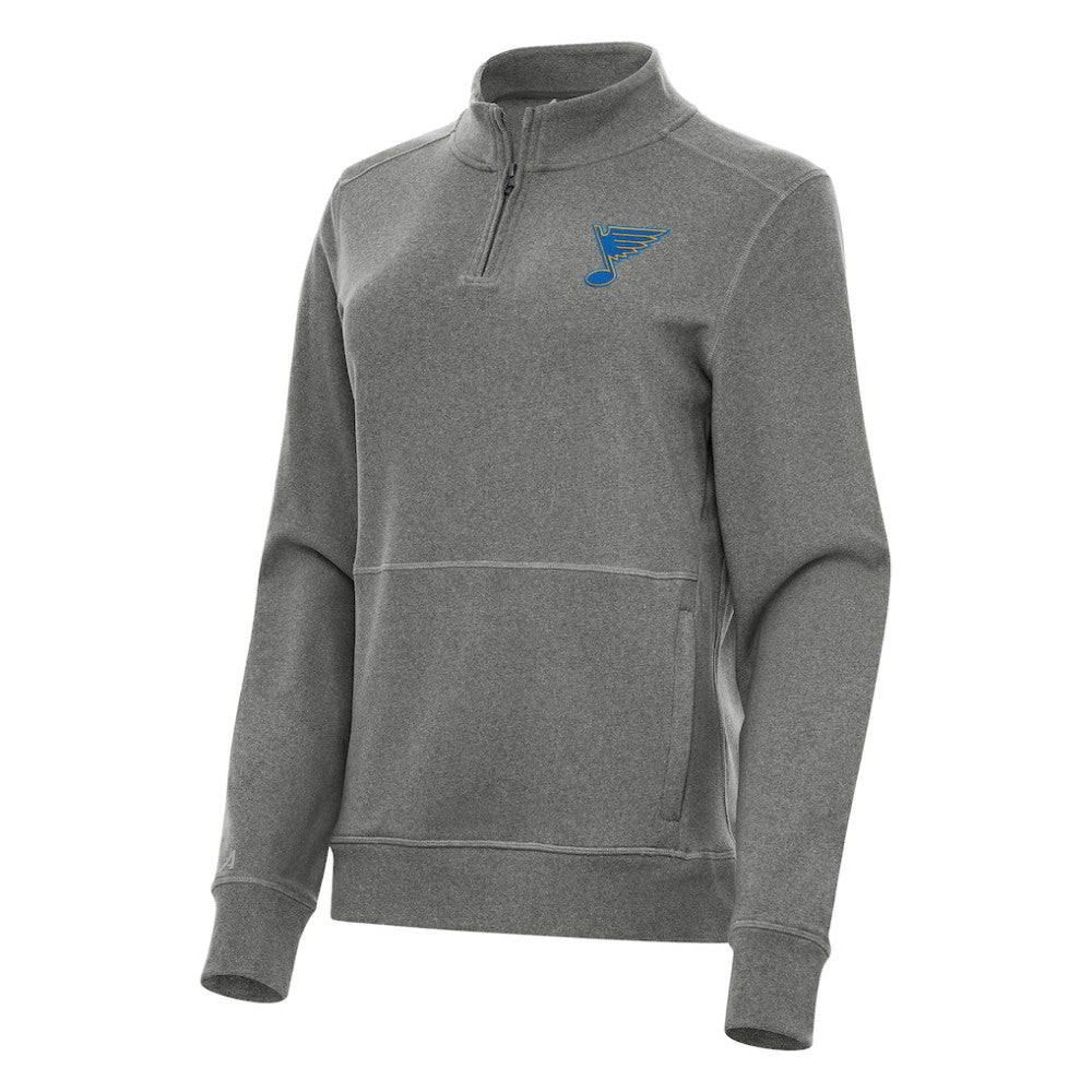 St. Louis Blues Antigua Women's Crush Quarter-Zip Pullover - Heather Black - NHL 203361951