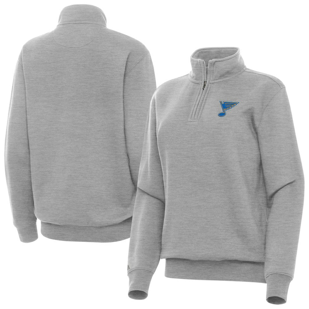 St. Louis Blues Antigua Women's Victory Quarter-Zip Pullover Top - Heather Gray - NHL 203362009