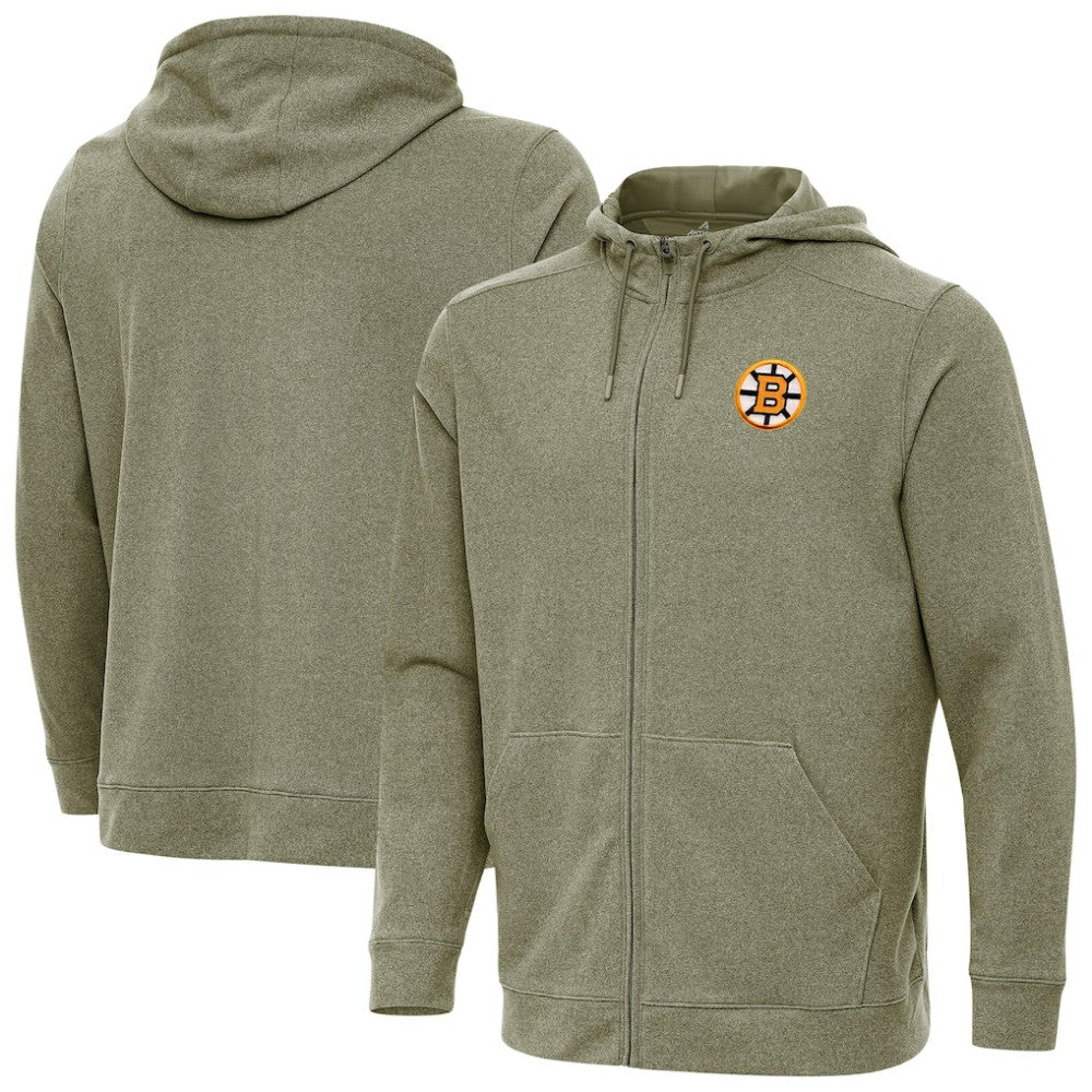 Boston Bruins Antigua Effortless Full-Zip Hoodie - Olive - NHL 203362092