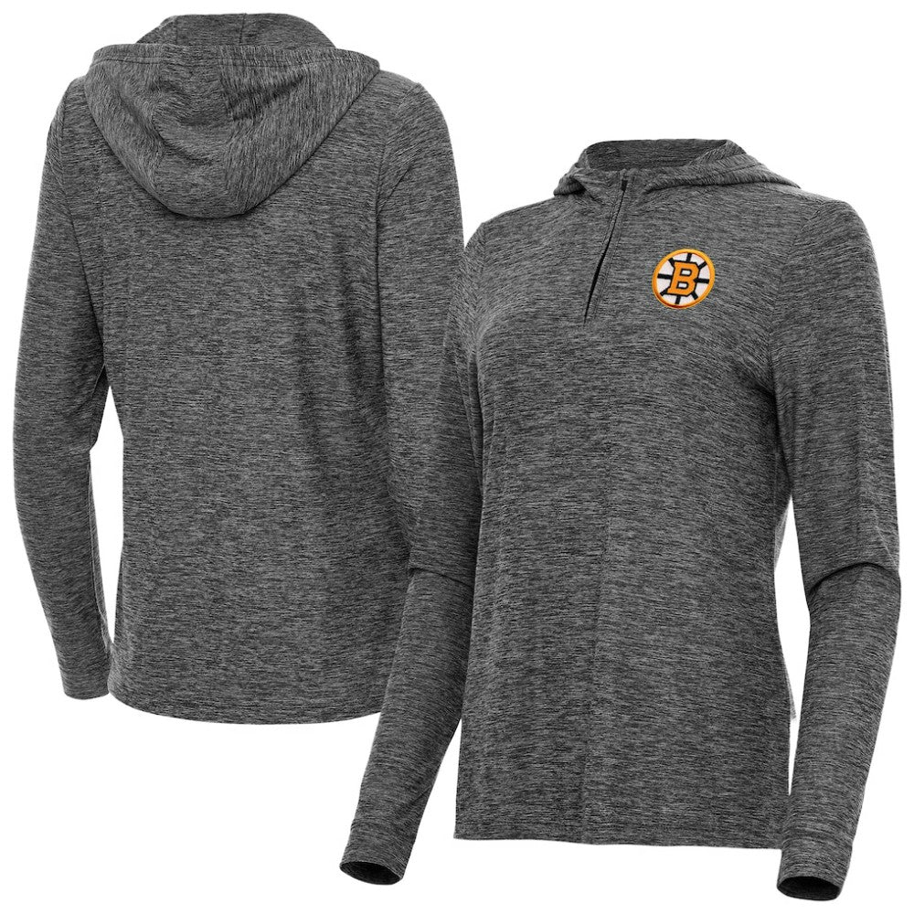 Boston Bruins Antigua Women's Daybreak Quarter-Zip Hoodie - Heather Black - NHL 203362119