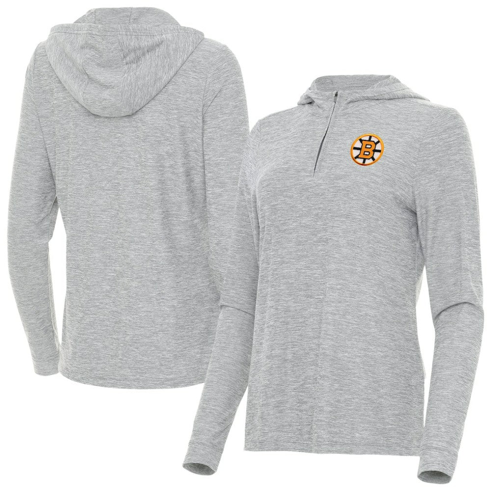 Boston Bruins Antigua Women's Daybreak Quarter-Zip Hoodie - Heather Gray - NHL 203362120
