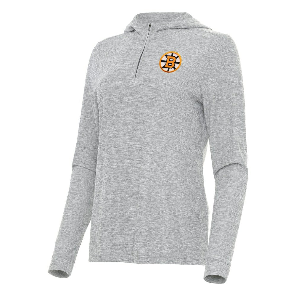 Boston Bruins Antigua Women's Daybreak Quarter-Zip Hoodie - Heather Gray - NHL 203362120
