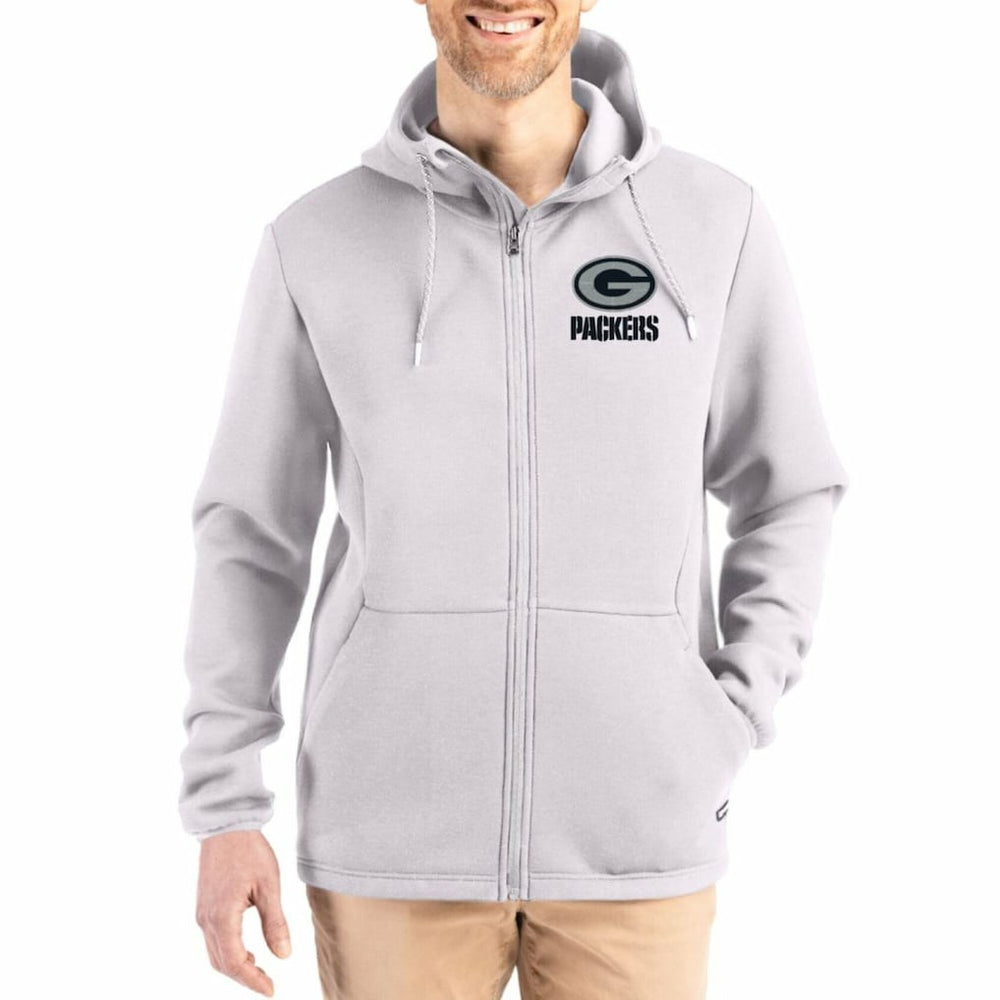 Green Bay Packers Cutter & Buck Roam Epic Comfort Recycled Full-Zip Hoodie Jacket Gray