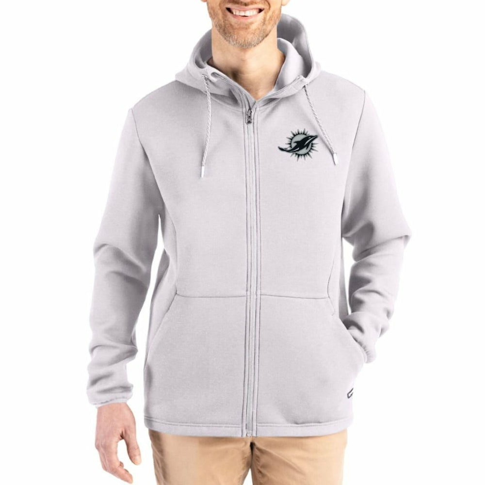 Miami Dolphins Cutter & Buck Roam Epic Comfort Recycled Full-Zip Hoodie Jacket Gray