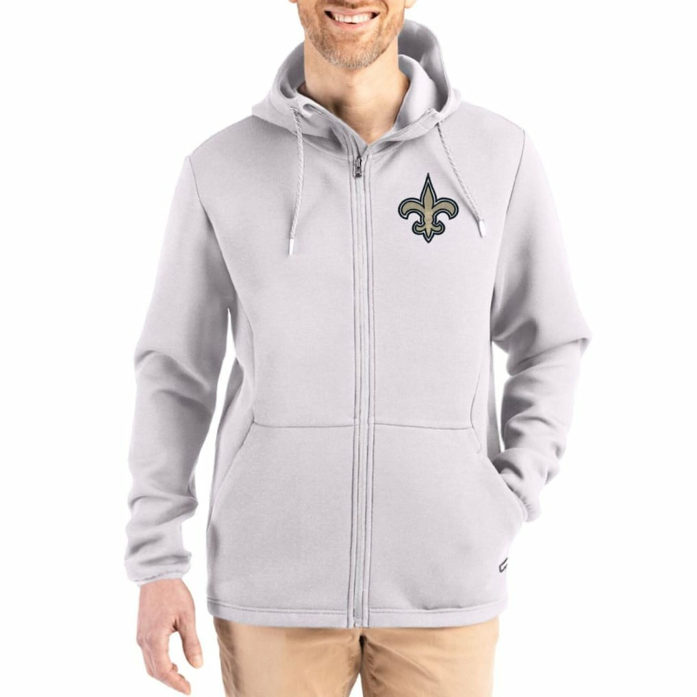 New Orleans Saints Cutter & Buck Roam Epic Comfort Recycled Full-Zip Hoodie Jacket Gray