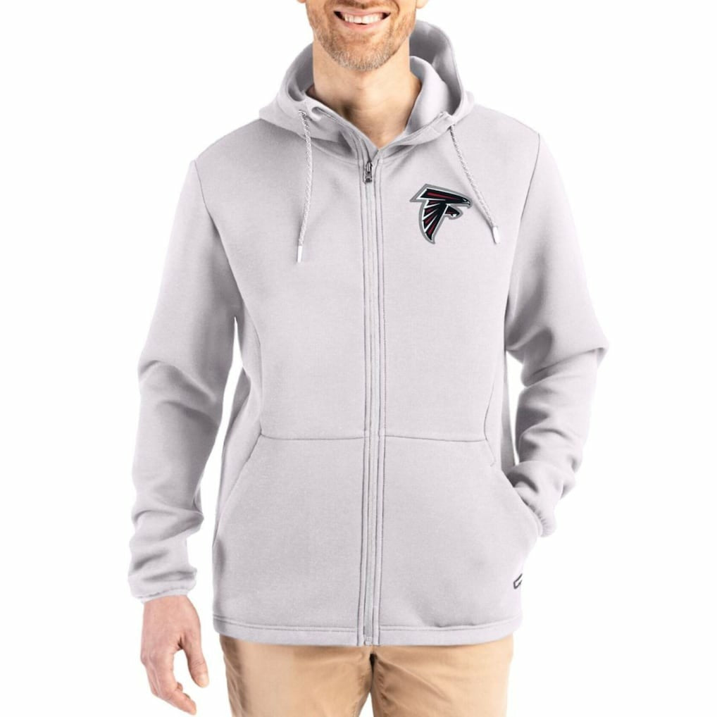 Atlanta Falcons Cutter & Buck Roam Epic Comfort Recycled Full-Zip Hoodie Jacket Gray