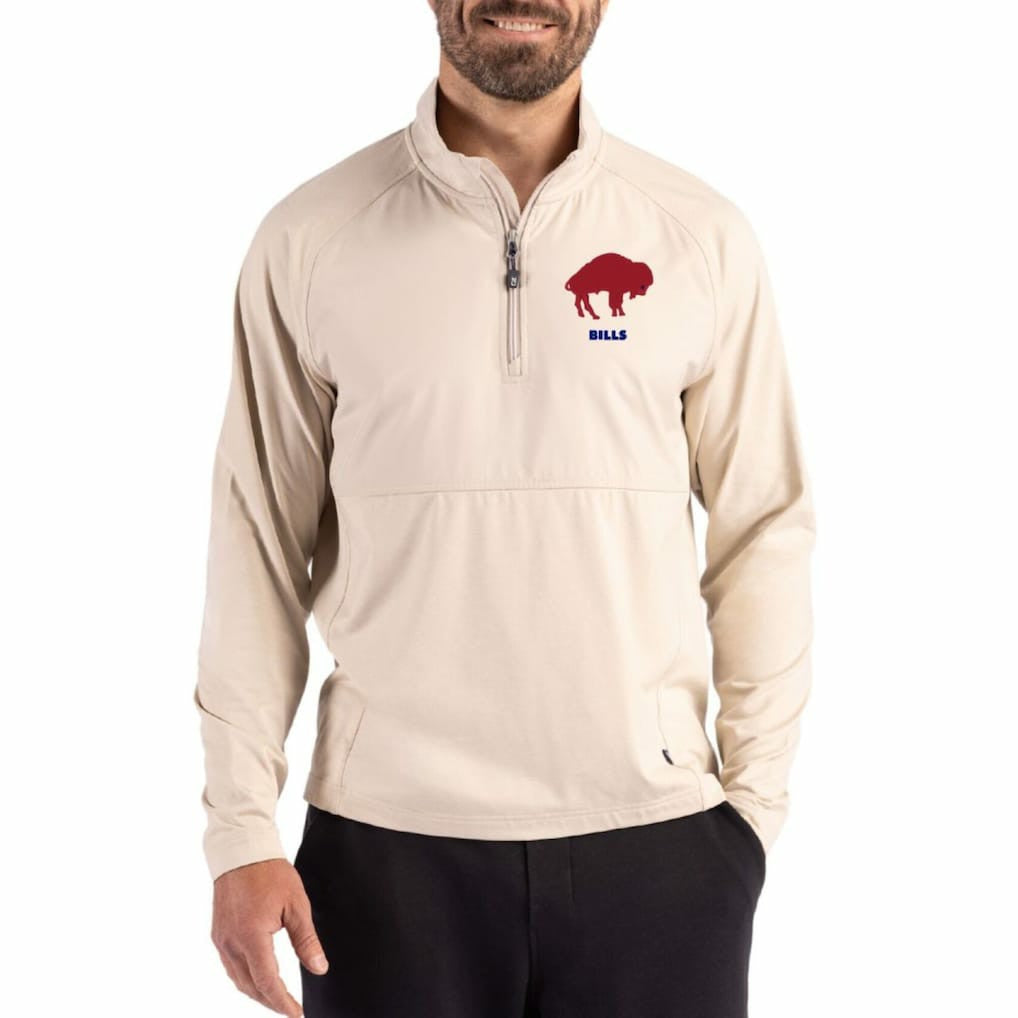 Buffalo Bills Cutter & Buck Adapt Eco Knit Hybrid Recycled Quarter-Zip Jacket Light Brown