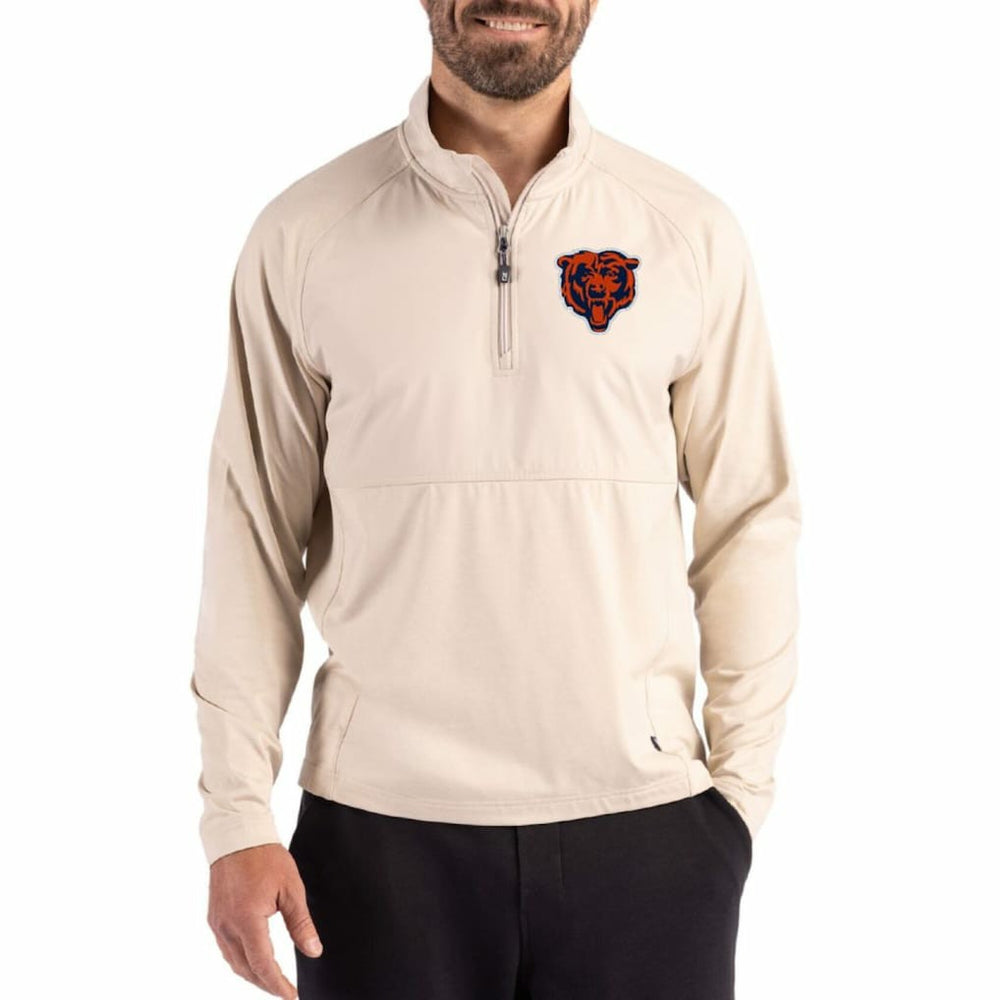 Chicago Bears Cutter & Buck Adapt Eco Knit Hybrid Recycled Quarter-Zip Jacket Light Brown