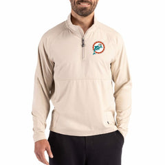 Miami Dolphins Cutter & Buck Adapt Eco Knit Hybrid Recycled Quarter-Zip Jacket Light Brown