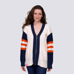 Houston Astros Lusso Women's Shyla Knit V-Neck Full-Zip Sweater - Navy/White - MLB on Sale