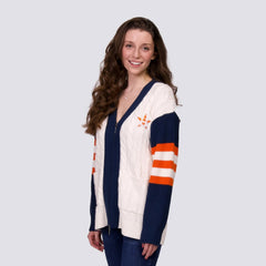Houston Astros Lusso Women's Shyla Knit V-Neck Full-Zip Sweater - Navy/White - MLB on Sale