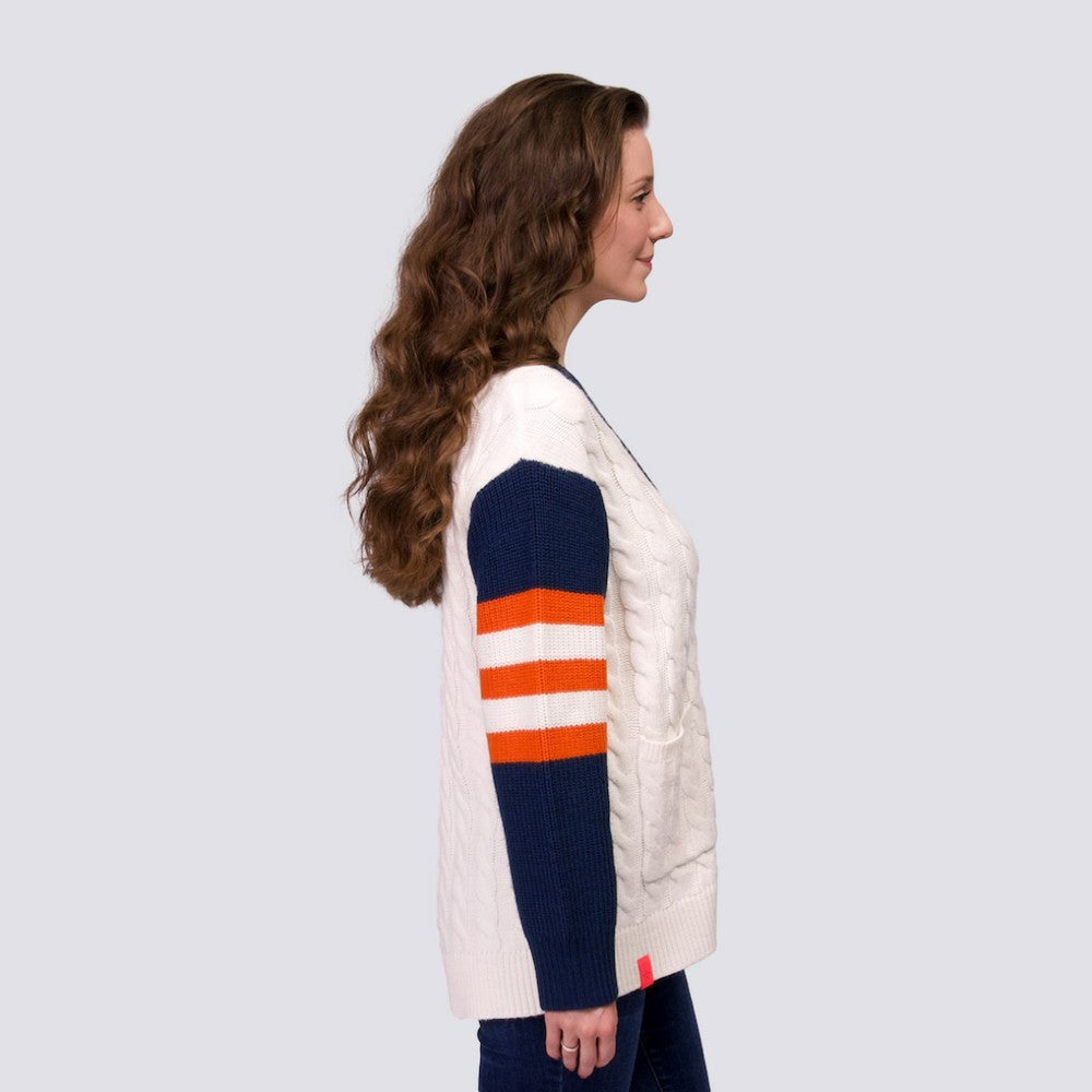 Houston Astros Lusso Women's Shyla Knit V-Neck Full-Zip Sweater - Navy/White - MLB on Sale