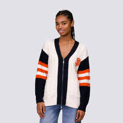 San Francisco Giants Lusso Women's Shyla Knit V-Neck Full-Zip Sweater - Black/White - MLB Discount