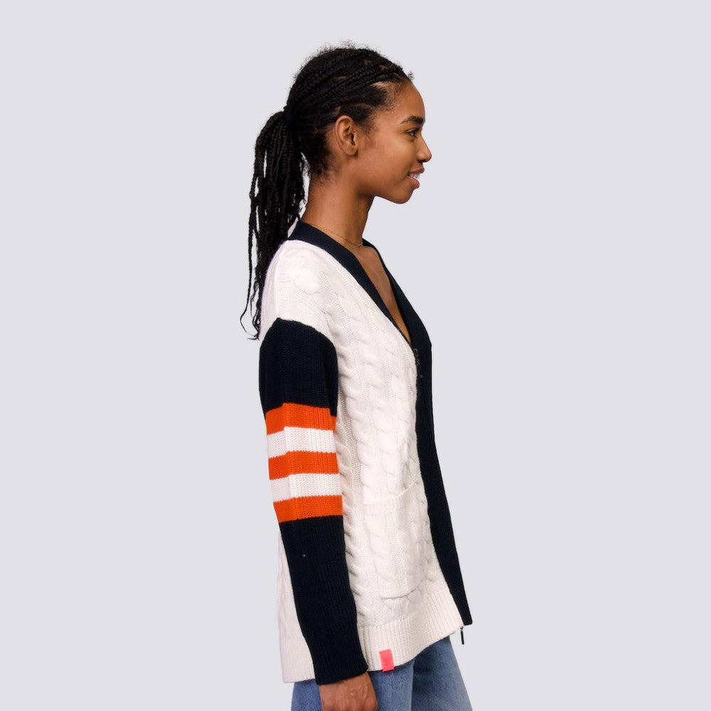 San Francisco Giants Lusso Women's Shyla Knit V-Neck Full-Zip Sweater - Black/White - MLB Discount