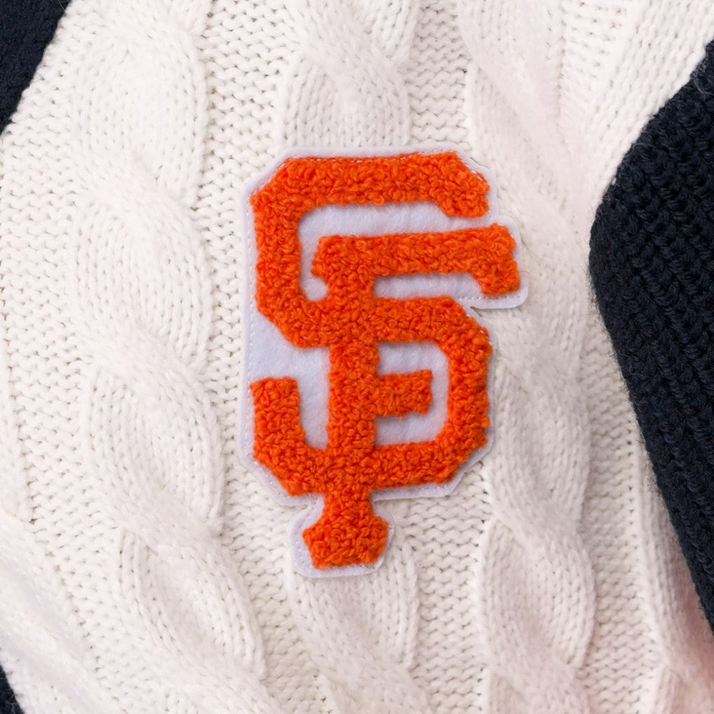 San Francisco Giants Lusso Women's Shyla Knit V-Neck Full-Zip Sweater - Black/White - MLB Discount