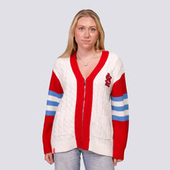 St. Louis Cardinals Lusso Women's Shyla Knit V-Neck Full-Zip Sweater - Red/White - MLB Discount
