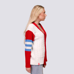 St. Louis Cardinals Lusso Women's Shyla Knit V-Neck Full-Zip Sweater - Red/White - MLB Discount