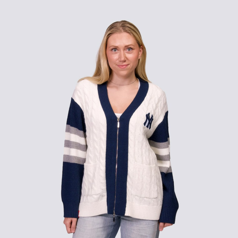 New York Yankees Lusso Women's Shyla Knit V-Neck Full-Zip Sweater - Navy/White - MLB Online